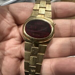 Rare Bulova Computron Womens N7 1977 Digital Antique 28mm‎ Gold Watch For Repair